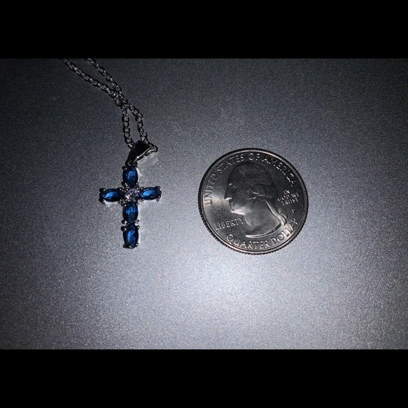 Sapphire Cross Pendant Necklace - Picture 4 of 4